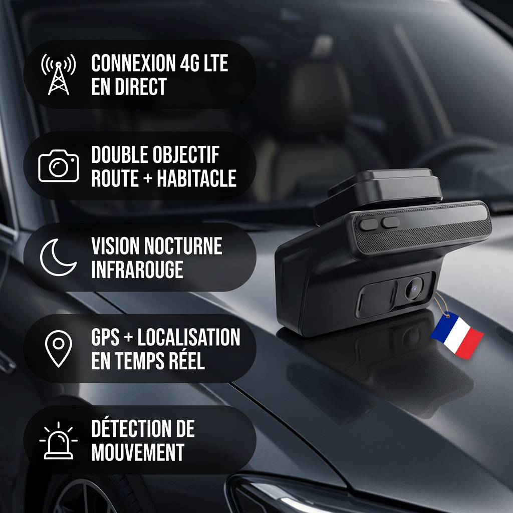 Dashcam 4G - 2 caméras : Avant et Habitacle