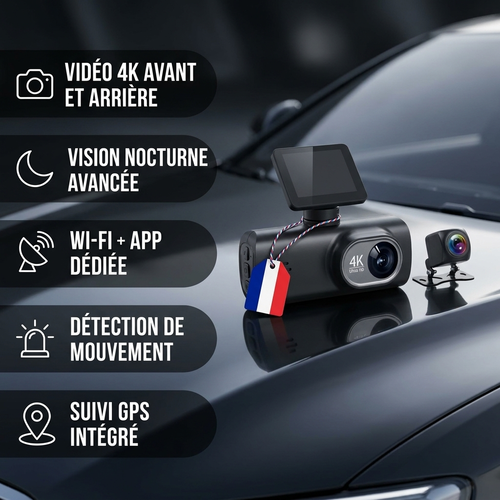 Dashcam WiFi 4K – 2 caméras : Avant et Arrière