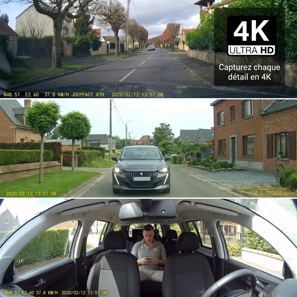 Dashcam Wifi 4K – 3 caméras : Avant, Arrière et Habitacle